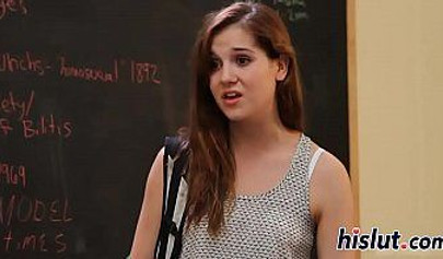 Mature brunette dyke teacher seduces and dominates her student into lesbian sex