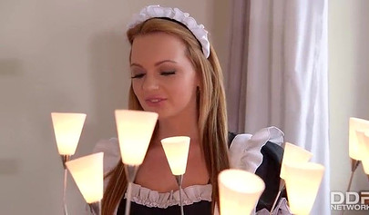 Lesbian flight attendant Cherry Kiss fucks her lover while using anal toys