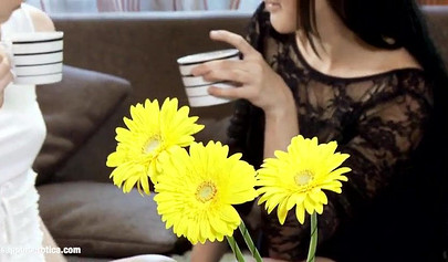 Zwei Freundinnen treffen sich auf einen Kaffee und haben anschließend auch lesbischen Sex.