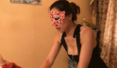 Asian scarf bondage with pantyhose on a face