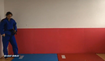 Japanese girls fight in kimonos and practice karate