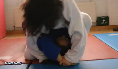 Japanese girls fight in kimonos and practice karate