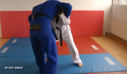 Japanese girls fight in kimonos and practice karate