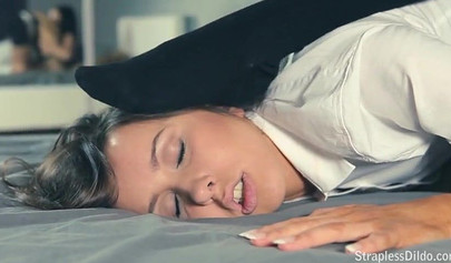 Sexy hotties in pantyhose enjoy a strap-on sex