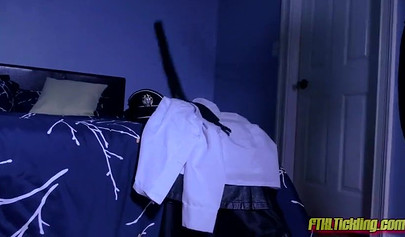 Cute brunette practices foot tickling with her girlfriend