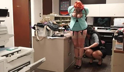 Chubby secretaries practice bondage in the office