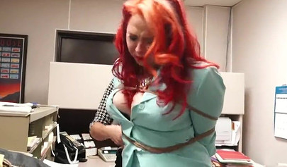 Chubby secretaries practice bondage in the office