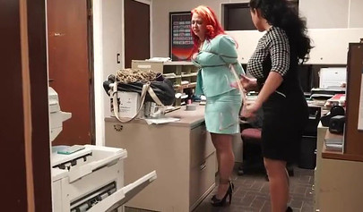Chubby secretaries practice bondage in the office