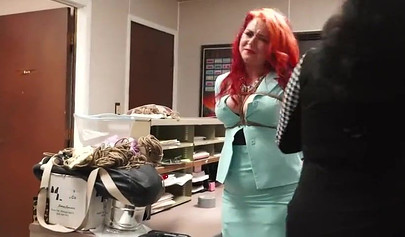 Chubby secretaries practice bondage in the office