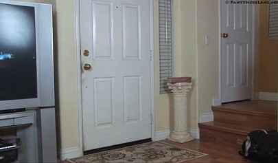 Cute lesbian ties up her girlfriend in the living room