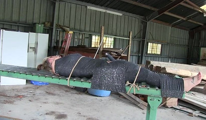 Two experienced MILFs practice bondage in the garage