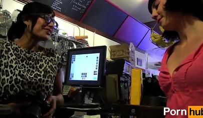 Luxurious brunettes finger each other in the toilet