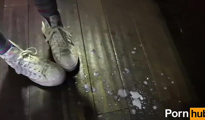 Luxurious brunettes finger each other in the toilet