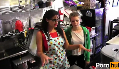 Two lesbians eating pussy and enjoy cake fetish in the kitchen