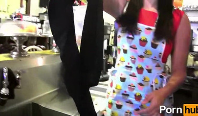 Two lesbians eating pussy and enjoy cake fetish in the kitchen