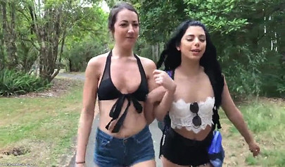 Sweet babes Gina Valentina & Lily Adams squirting outdoors