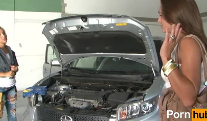 Embry Prada & Olivia Wilder having fun in the auto shop