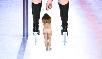 Shrinking girl watches as a stripper masturbates