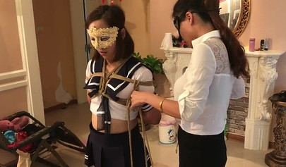 Chinese femdom scarf bondage for a college girl