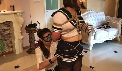 Chinese femdom scarf bondage for a college girl