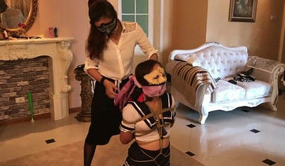 Chinese femdom scarf bondage for a college girl