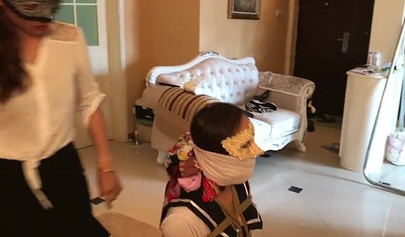 Chinese femdom scarf bondage for a college girl