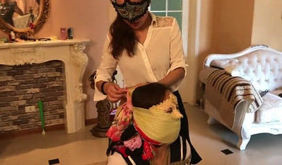 Chinese femdom scarf bondage for a college girl