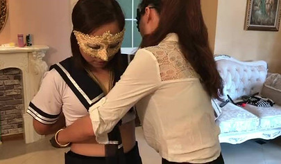 Chinese femdom scarf bondage for a college girl