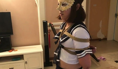 Chinese femdom scarf bondage for a college girl