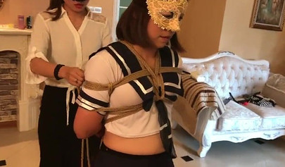 Chinese femdom scarf bondage for a college girl