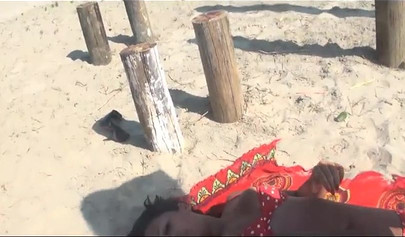 Cute lesbian beauties practice trampling on the beach