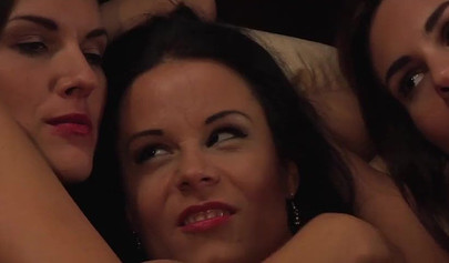 Gorgeous lesbians enjoy rubbing each other but they eventually start using a huge dildo