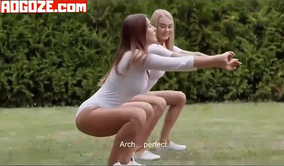 After yoga session, teen lesbians are exploring their assholes using tongues