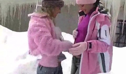 Playful lesbos get turned on for each other and fuck to orgasm in the snow outside