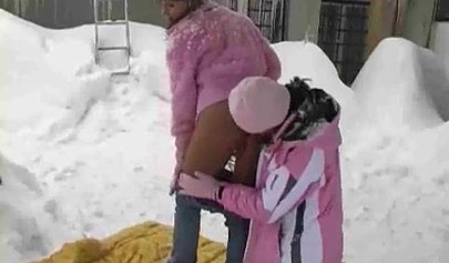 Playful lesbos get turned on for each other and fuck to orgasm in the snow outside