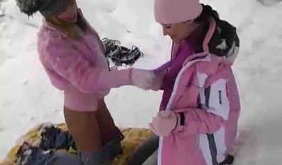 Playful lesbos get turned on for each other and fuck to orgasm in the snow outside