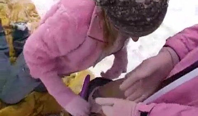 Playful lesbos get turned on for each other and fuck to orgasm in the snow outside