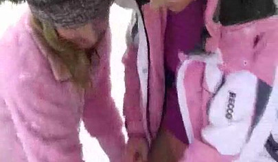 Playful lesbos get turned on for each other and fuck to orgasm in the snow outside