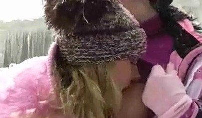 Playful lesbos get turned on for each other and fuck to orgasm in the snow outside