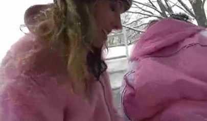 Playful lesbos get turned on for each other and fuck to orgasm in the snow outside