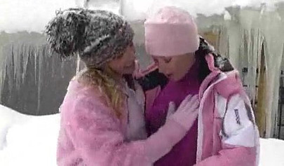 Playful lesbos get turned on for each other and fuck to orgasm in the snow outside