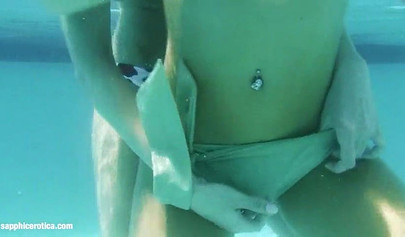 Wet lesbian fun with horny girls in the pool