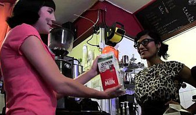 Nice cuties finger and lick tight cunts in the toilet