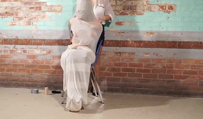 Tied up blonde slave gets punished by her mistress