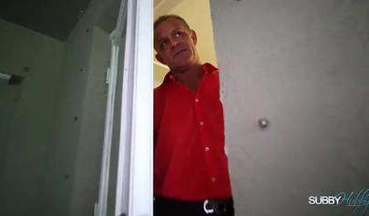 Two busty mistresses punish their old slave