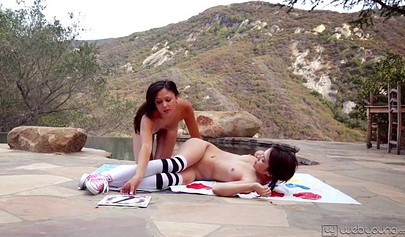 Outdoor lesbian cunnilingus on the riverside