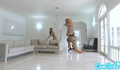 Bootylicious latina teen gets fucked by T-Rex dinosaur