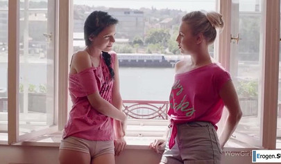 Alicia is giving Annie her first lesbian experience