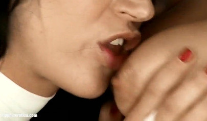 Glamorous babes are licking nipples and fingering on the floor