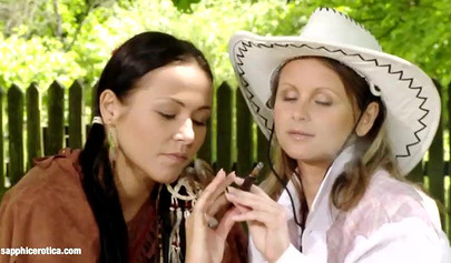 Zoe and Devin have some lesbian fun outdoors